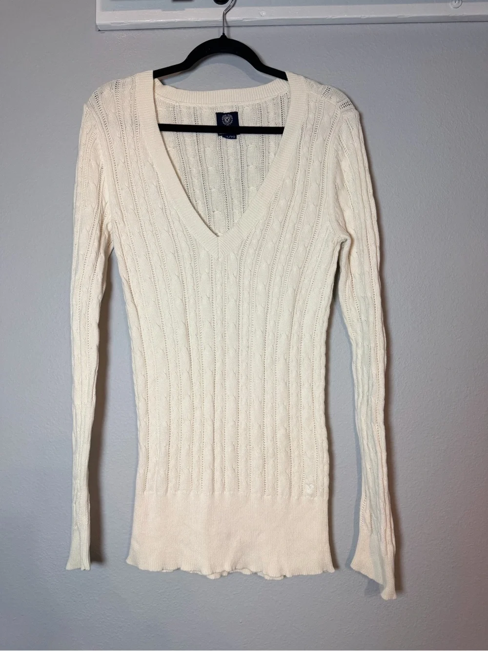 American Eagle Cable Knit Tunic Sweater Size XL Cream V-Neck Bella Swan Y2K - Picture 3 of 8